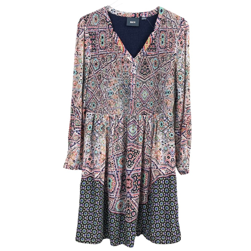 Anthropologie | NWT Smocked Bodice Mixed Print Maeve V-Neck Dress Medium